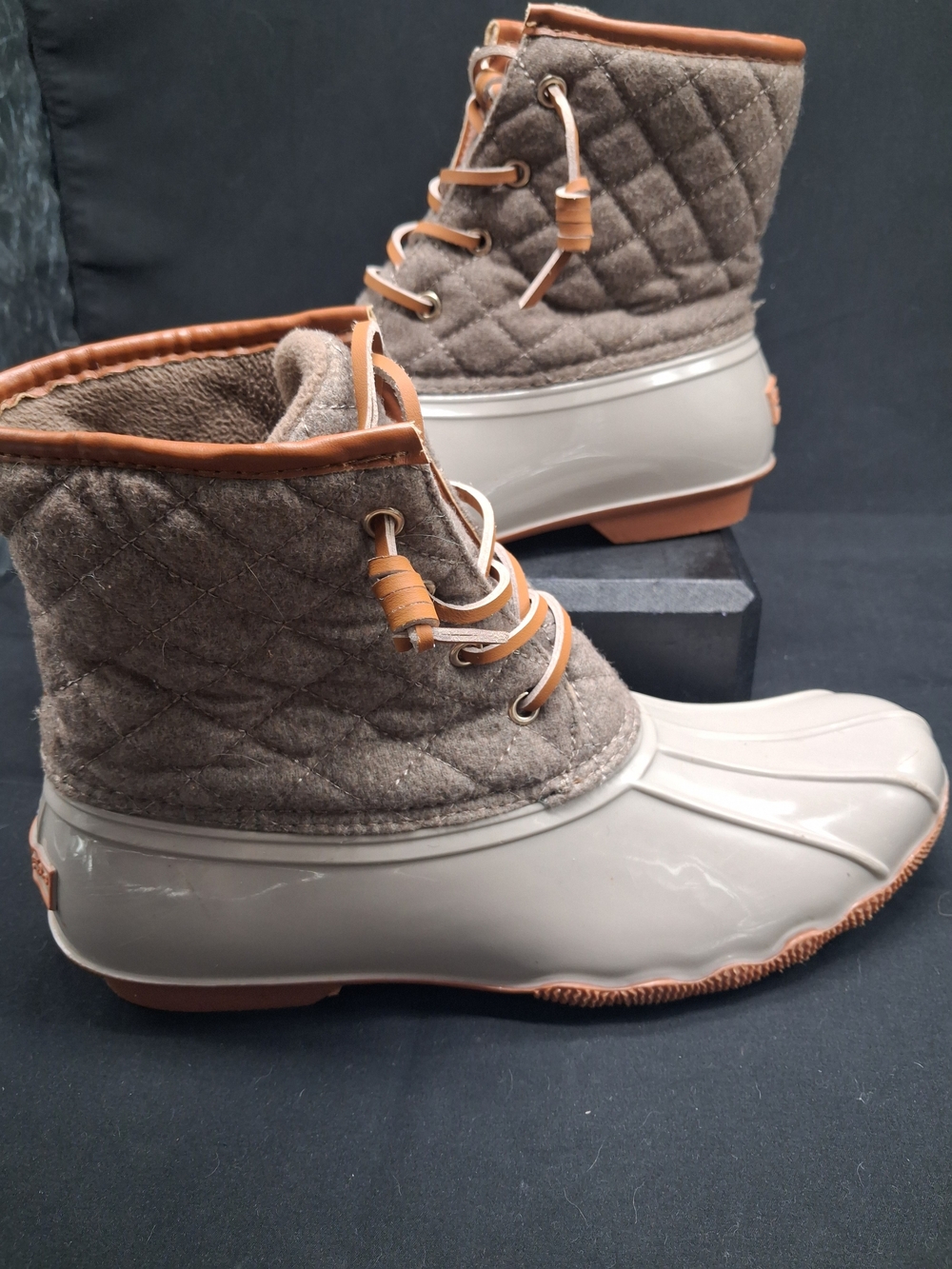 Quilted Taupe Waterproof Duck Boots - Women's